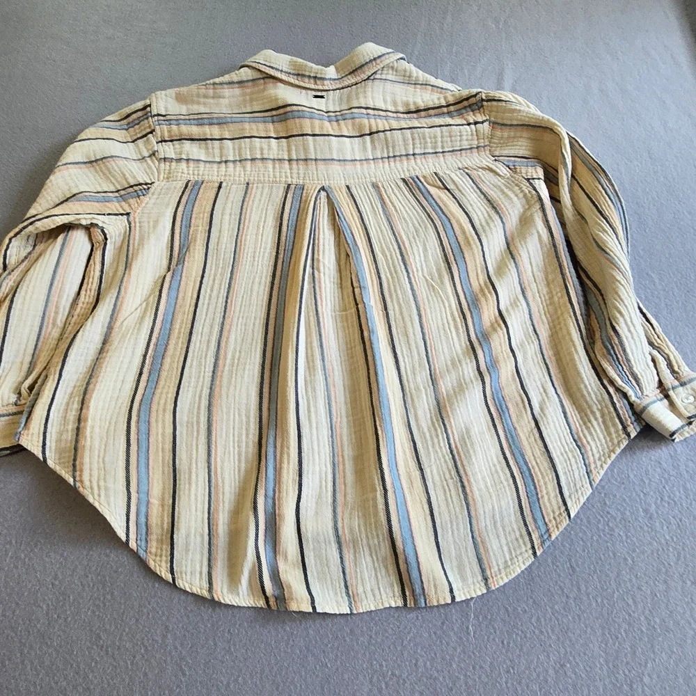 O'Neill Button Down Shirt Womens L Cream Striped Cotton Gauze Long Sleeve Easten - Picture 3 of 7